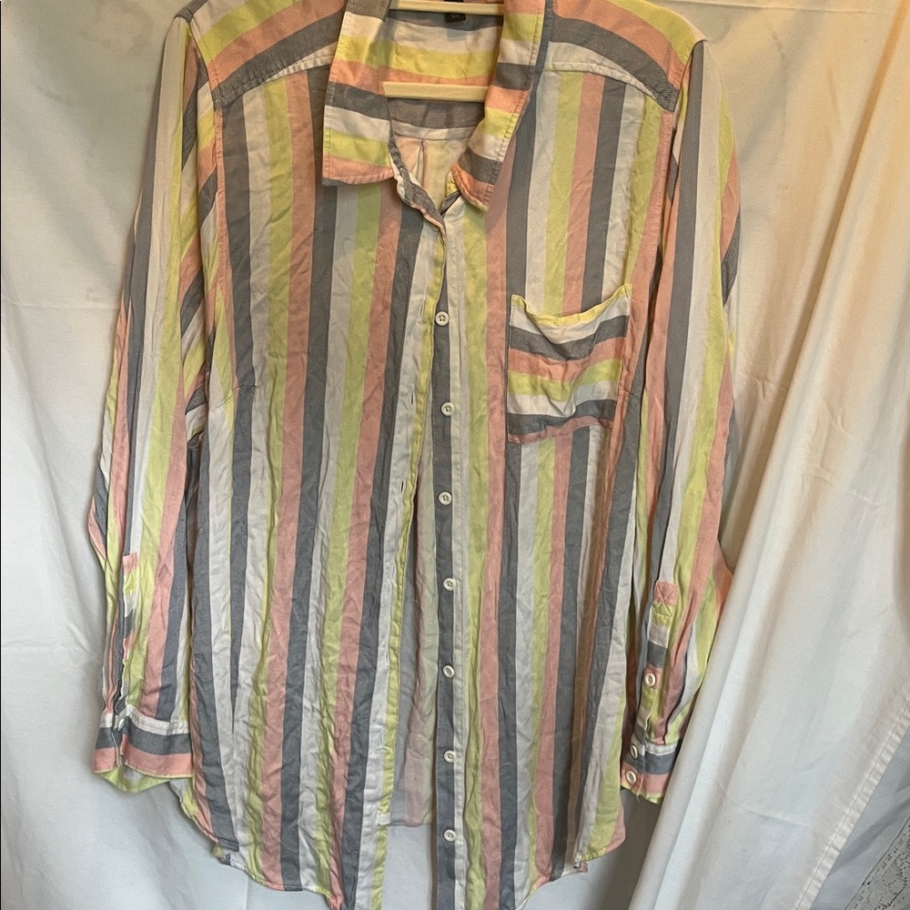 Torrid Pastel Striped Button-Up Shirt - Pink, Lime & Navy size 4
